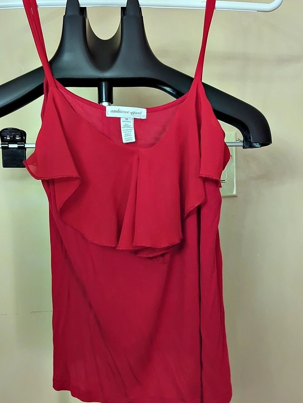 Ambiance Apparel Ruffle Overlay Tank in Red Size Medium Like New